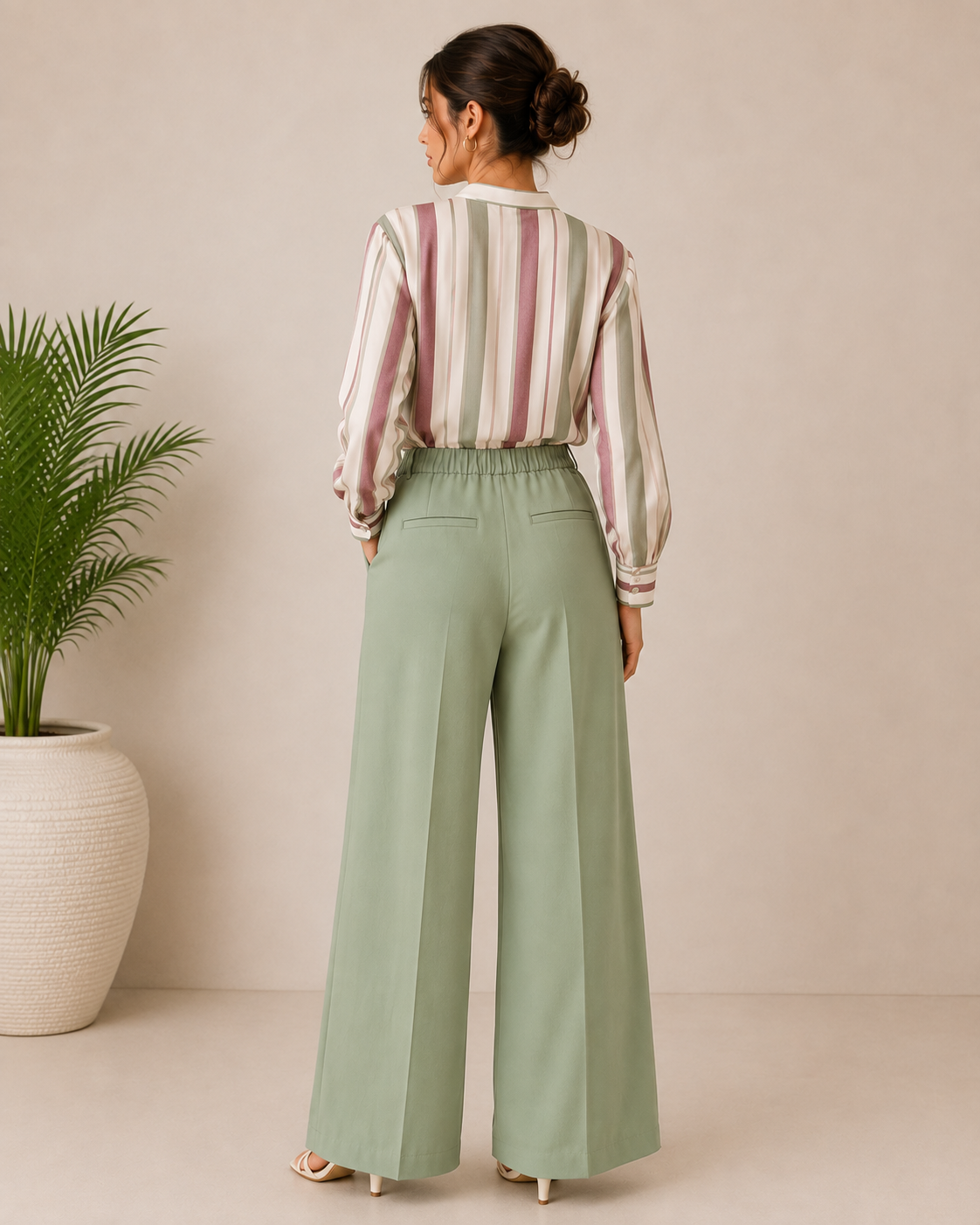 Women's High-Waist Wide-Leg Trousers – Sage Green | Premium Office Wear Pants | Hey Martina
