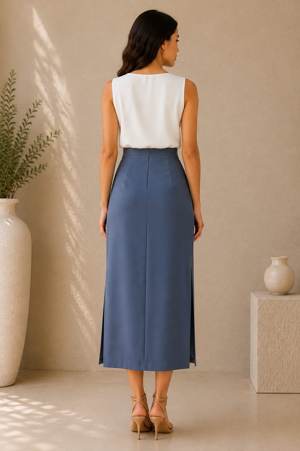Double Front Slit Column Midi Skirt