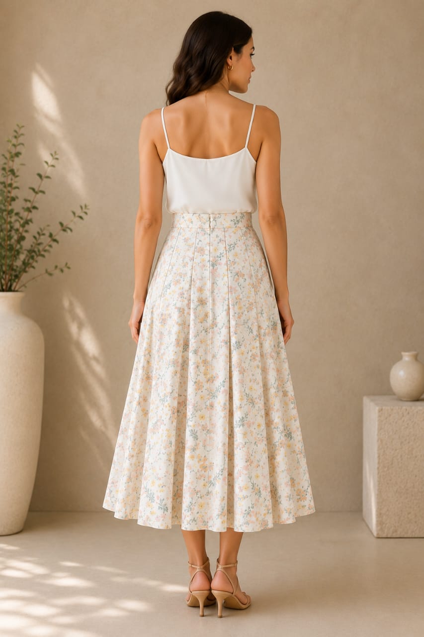 Floral Print Pleated Midi Skirt