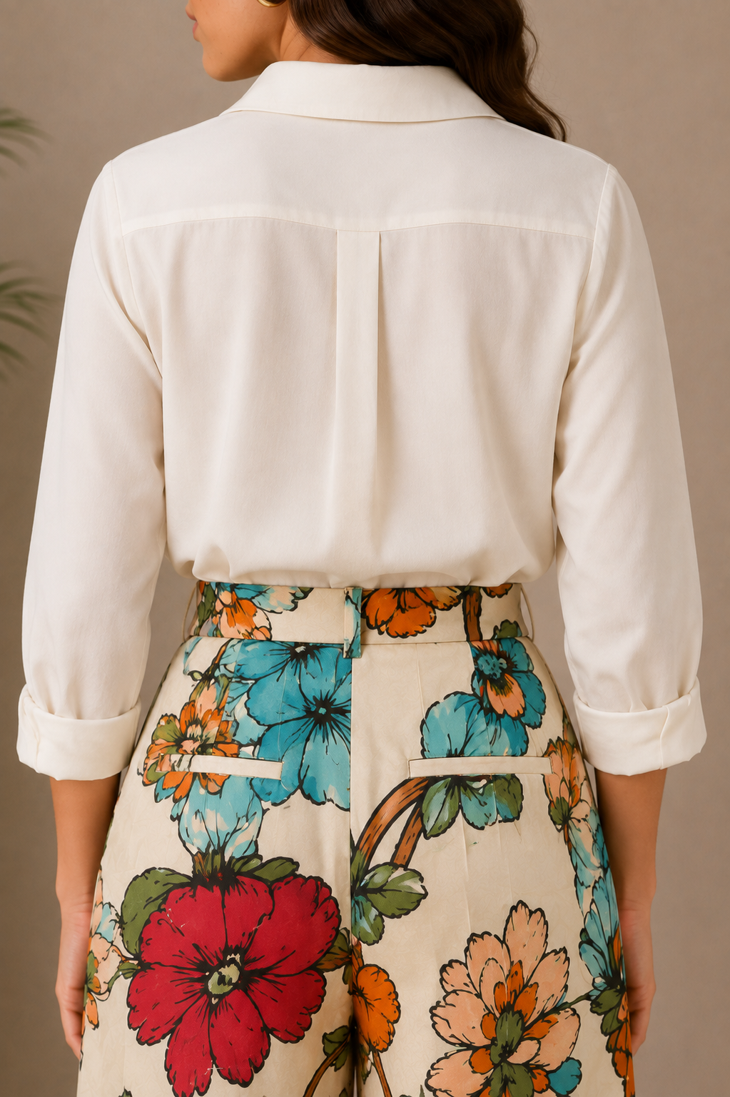 Women's Floral Print High-Waist Wide-Leg Trousers