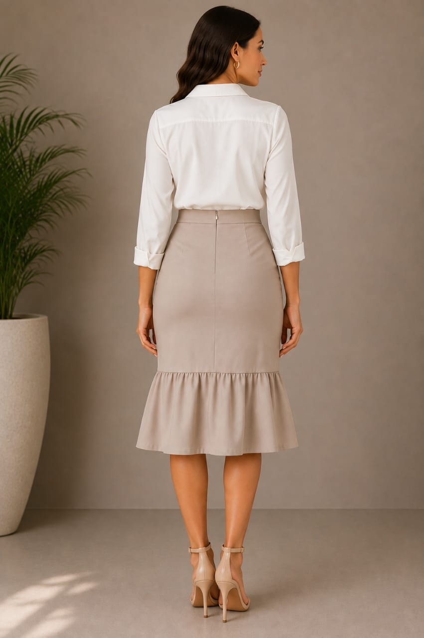 Flounce Hem Pencil Midi Skirt