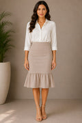 Flounce Hem Pencil Midi Skirt