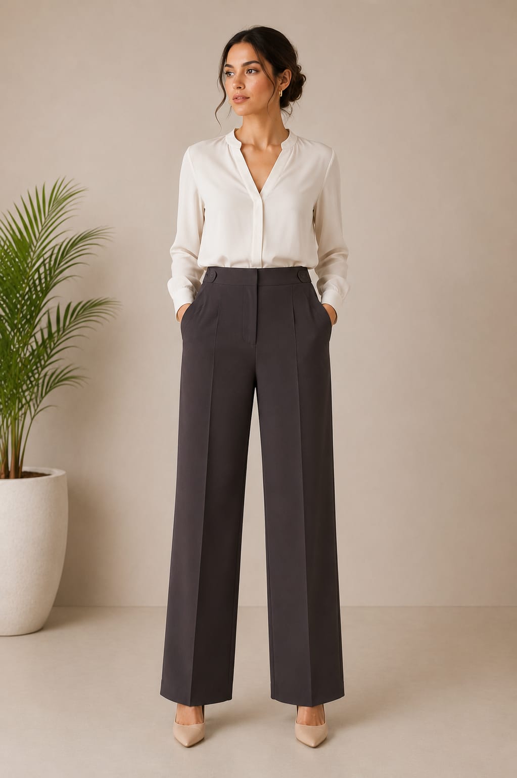 Women's Tailored Straight-Leg Trousers – Charcoal Grey