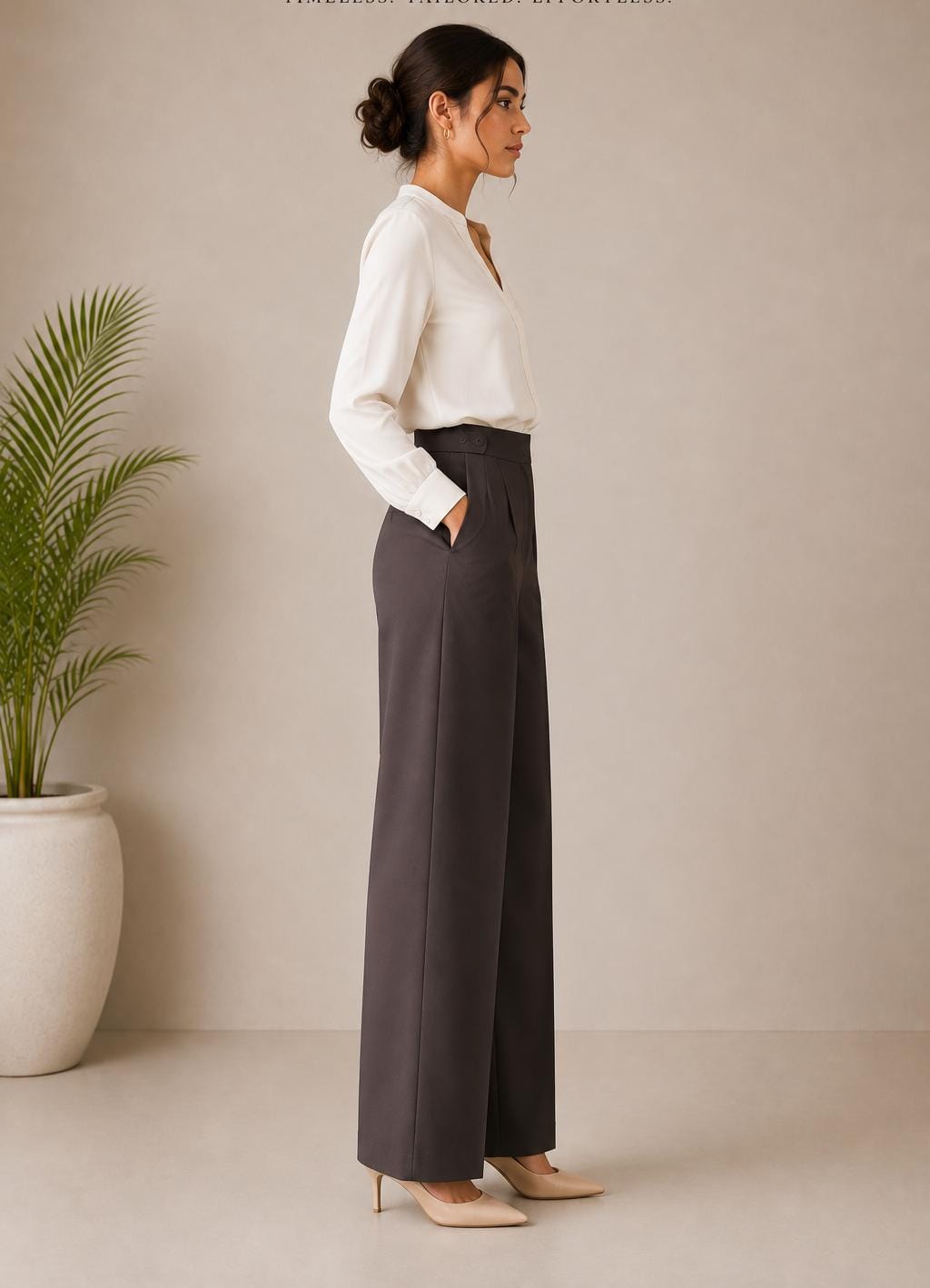 Women's Tailored Straight-Leg Trousers – Charcoal Grey