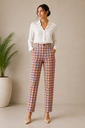 Women's High-Waist Plaid Straight-Leg Trousers – Multicolor Check | Premium Office Wear | Hey Martina